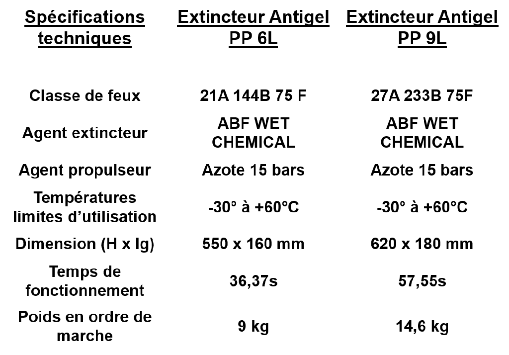 Extincteur PP ABF Antigel à eau pulvérisée avec additif