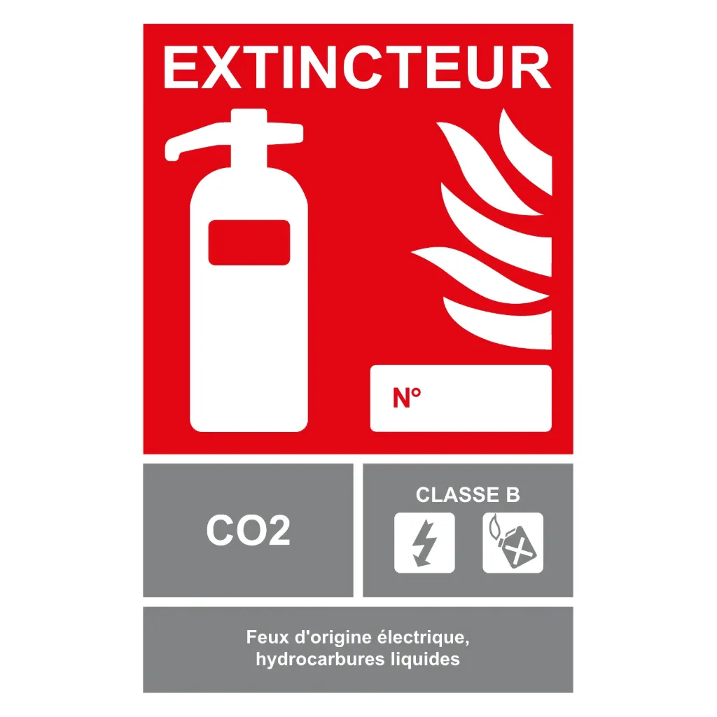Panneau extincteur CO2 classe B 100 x 150 mm - PVC 1 mm