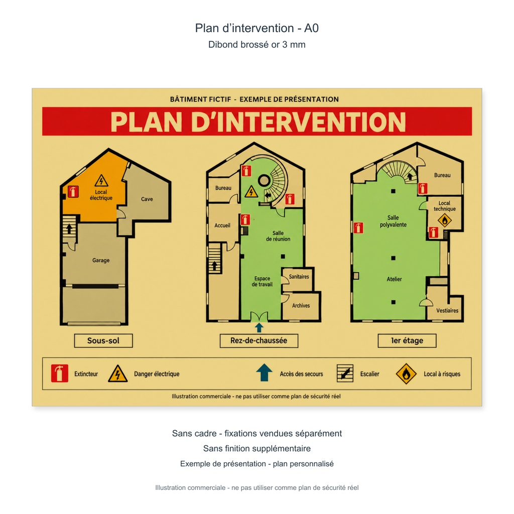 [PP-DRP-PI-DIBOA0-SC] Plan d’intervention A0 - Dibond aluminium brossé or 3 mm (Sans cadre ni fixation, Sans finition supplémentaire)