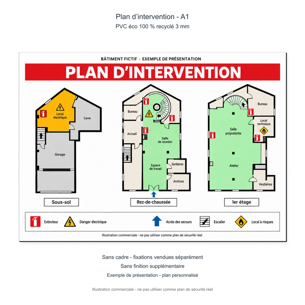 [PP-DRP-PI-ECO3A1-SC] Plan d’intervention A1 - PVC éco 100 % recyclé 3 mm (Sans cadre ni fixation, Sans finition supplémentaire, Sans adhésif photoluminescent)