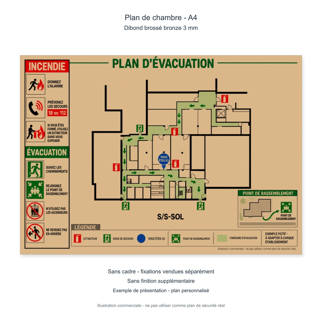 [PP-DRP-PC-DIBZA4-SC] Plan de chambre A4 - Dibond aluminium brossé bronze 3 mm (Sans cadre ni fixation, Sans laminage)